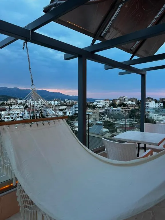 View across Ksamil from the rooftop terrace